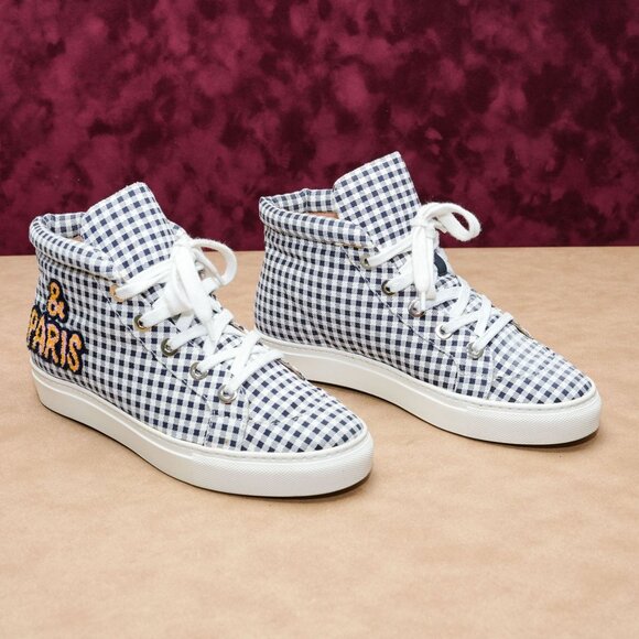 Laurence Dacade Paris Women I Love You Plaid Canvas High Top Sneakers 9US EUR39